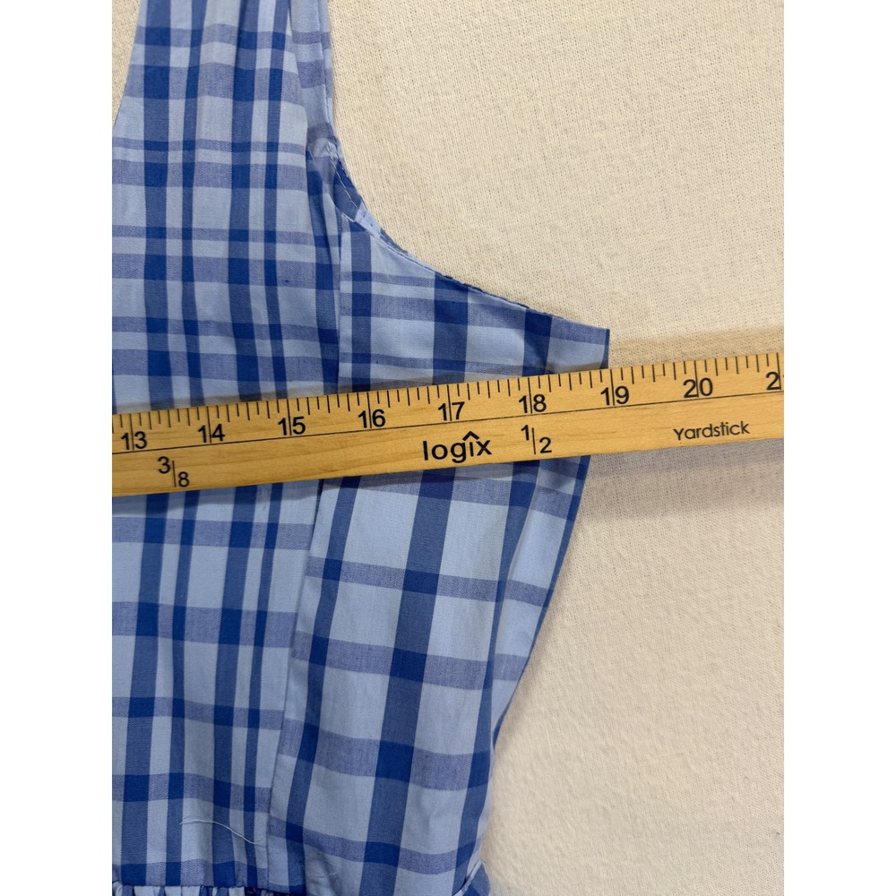 Free Assembly Blue Plaid Cotton Midi Dress XL 16-18 Smocked Back Square Neck NEW - Picture 6 of 7